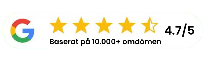 Google-recensioner: 4,7 av 5 baserat på över 10 000 omdömen