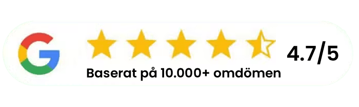 Google-recensioner: 4,7 av 5 baserat på över 10 000 omdömen